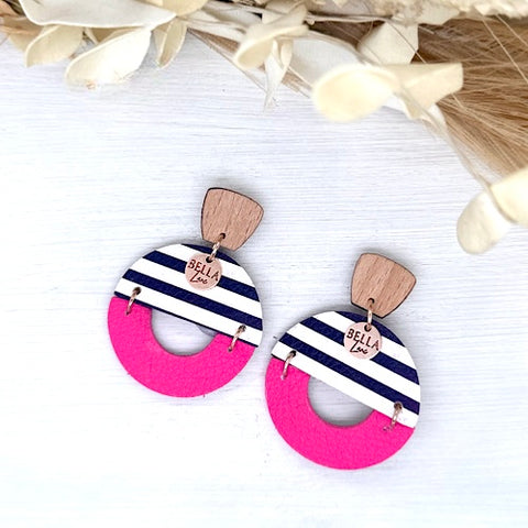 Hot Pink + Navy Stripe Luna Earrings