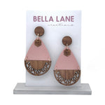 Dusty Pink Timber Cut out Teardrop Earrings