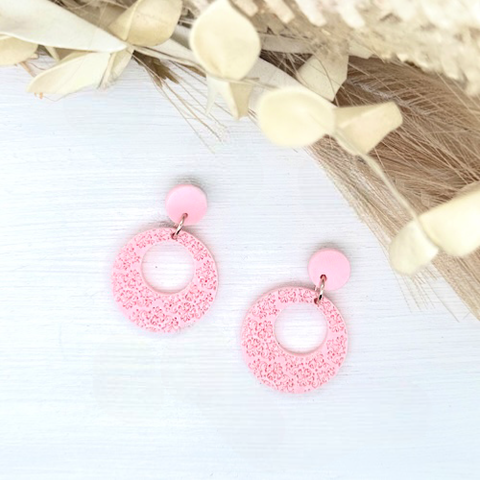 Pink Damask Mini Barbie Earrings