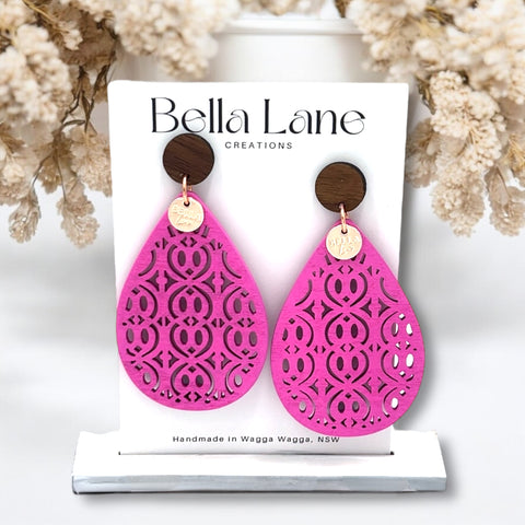 Hot Pink Eden Lace Teardrop Earrings