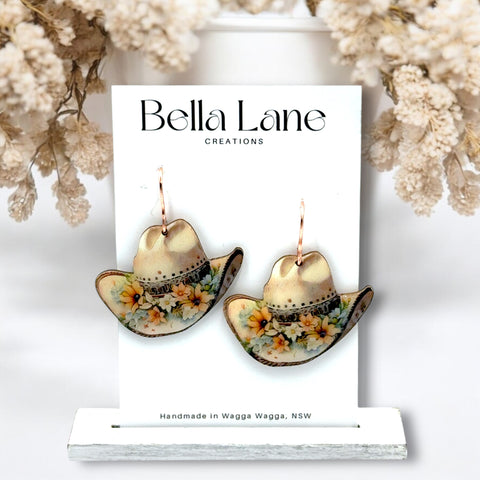 Floral Cowgirl Hat Earrings