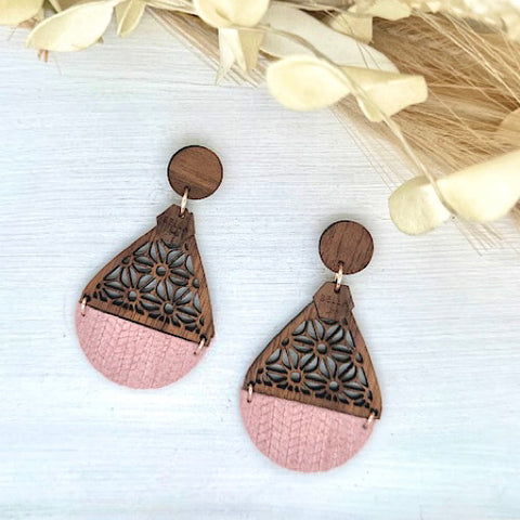 Baby Pink Daisy Timber Earrings