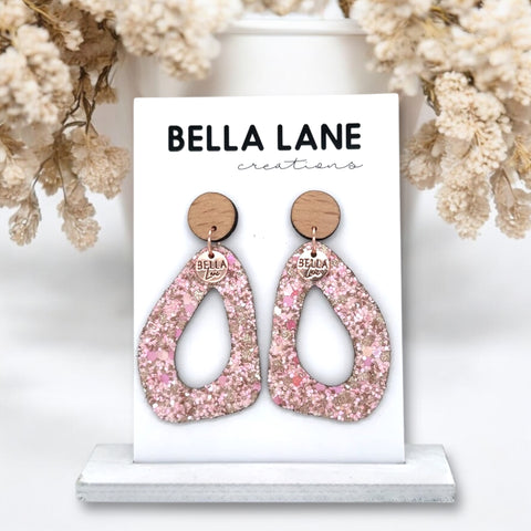 Pink + Rose Gold Sparkle Organic Drop Earrings