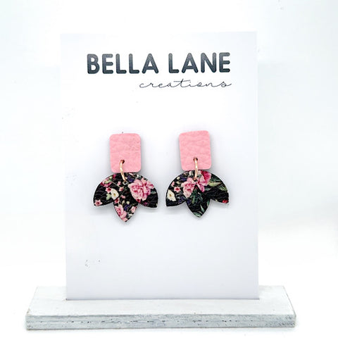 Black + Pink Mystic Floral Tulip Earrings