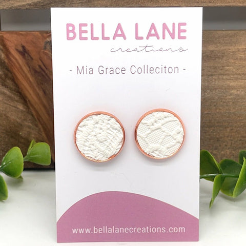 White Lace 18mm Rose Gold Stud Earrings