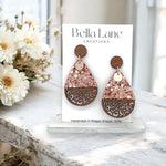 Rose Gold Sparkle Leopard Timber Teardrop Earrings