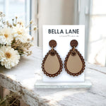 Beige Scalloped Timber Teardrop Earrings