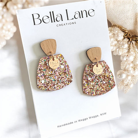 Pink Champagne Sparkle Trapezium Earrings