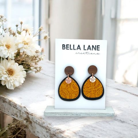 Mustard Lace + Black Baby Drop Earrings