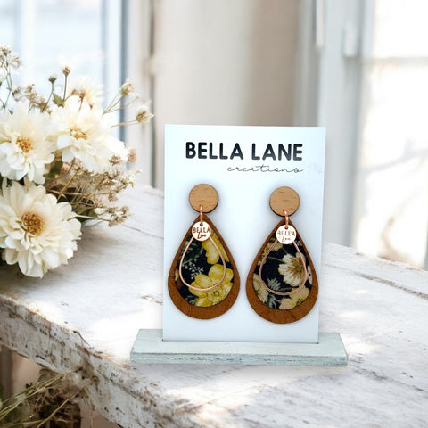 Forest Bloom + Tan Lace Teardrop Earrings