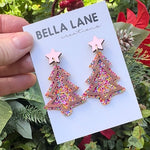 Orange + Pink Sprinkle Christmas Tree Earrings