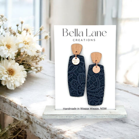 Navy Lace Bar Earrings