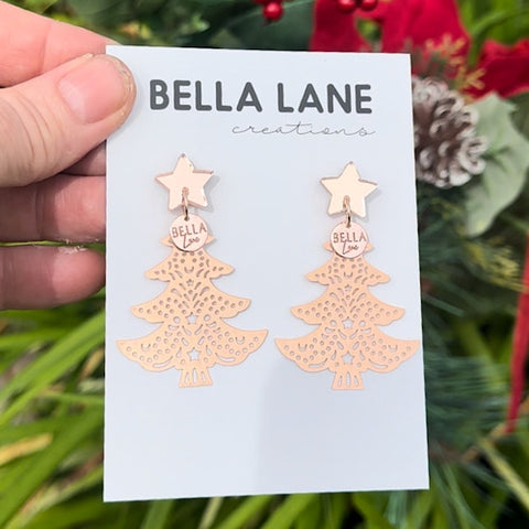 Rose Gold Christmas Tree Earrings