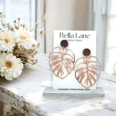 Rose Gold Metal Leaf Earrings