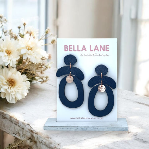 Navy Oval Arch Earrings