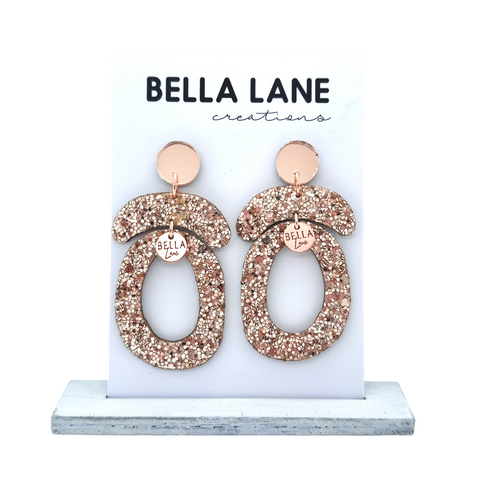 Rose Gold Sparkle Oval Arch Earrings