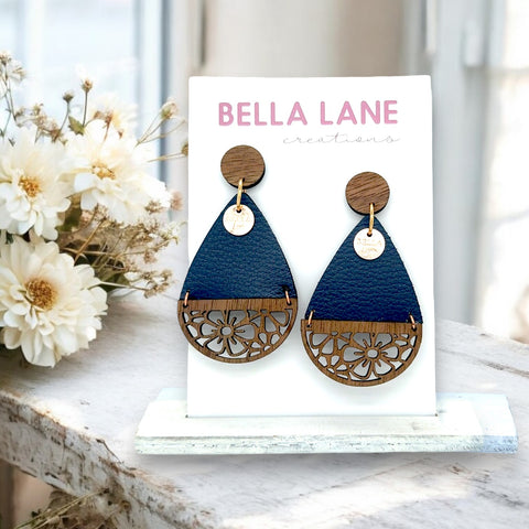 Navy Timber Garden Teardrop Earrings