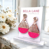 Hot Pink Sparkle Rose Gold Daisy Earrings