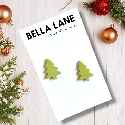 Green Christmas Tree Studs