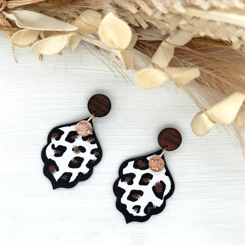 Black + White Leopard Scalloped Moroccan Earrings