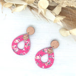 Hot Pink Floral Mini Embossed Teardrop Earrings