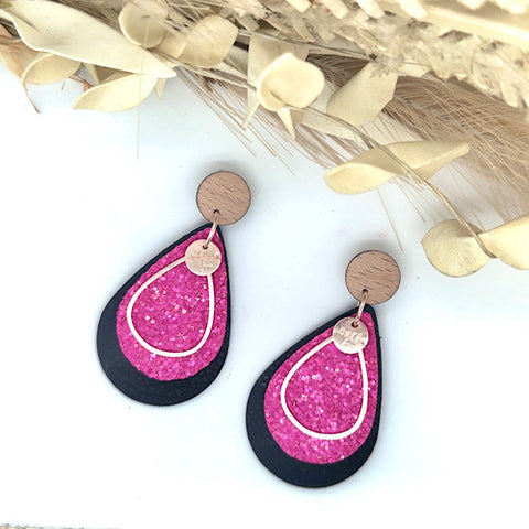 Black + Pink Sparkle Earrings