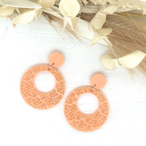 Orange Barbie Damask Earrings