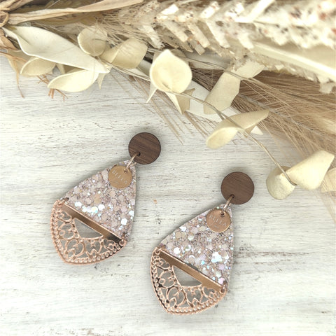 Beige Sparkle Rose Gold Tuscan Earrings