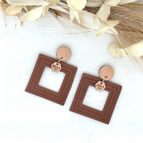 Chocolate Square Embossed Earrings