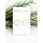 Dark Olive Green Ivory Lace Stud Earrings - Rose Gold