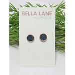 Light Gray Navy Lace Stud Earrings - Rose Gold