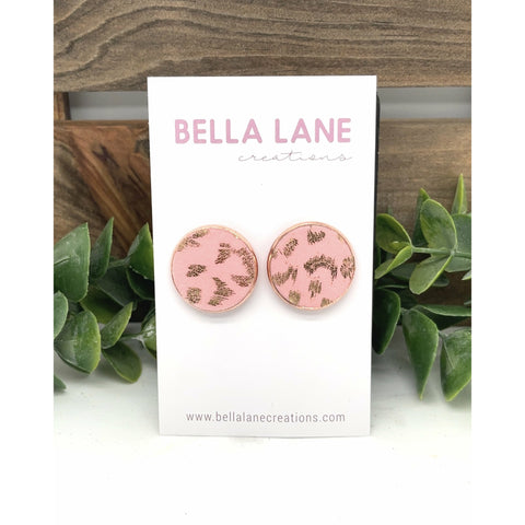 Dim Gray Pink + Rose Gold Leopard 20mm Stud Earrings