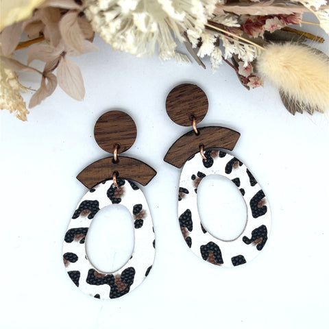 White Leopard Arch Oval Earrings