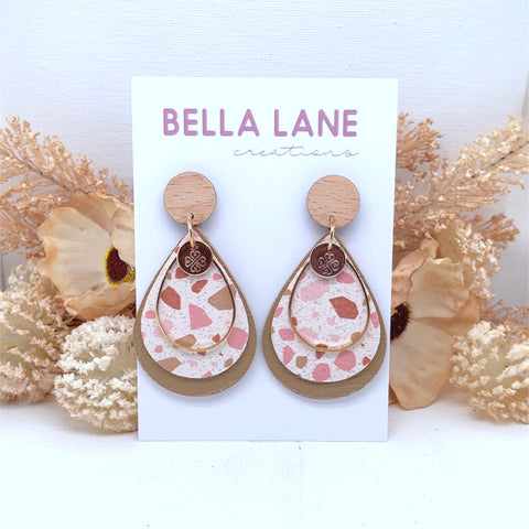 Desert Terrazzo + Tan  Teardrop Earrings