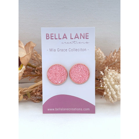 Light Gray Baby Pink Sparkle 20mm Rose Gold Studs