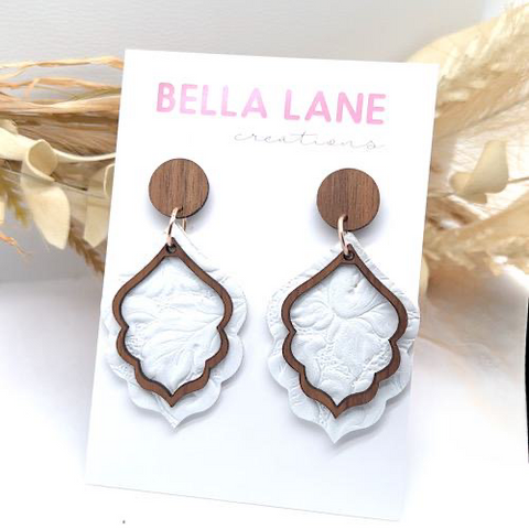 White Embossed Moroccan Timber Earrings