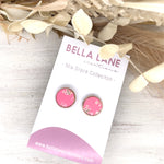 Coral Pink Garden Rose Gold Stud Earrings