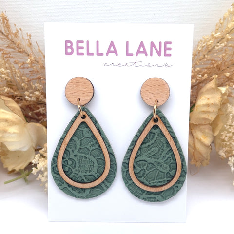 Sage Lace Timber Drop Earrings