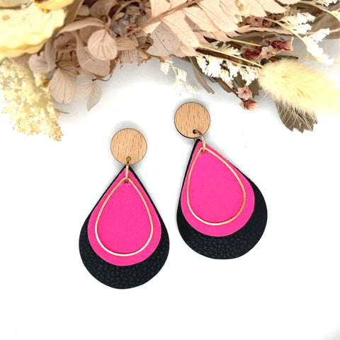 Black + Hot Pink Teardrop Earrings