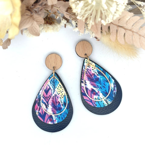 Tropical Dream + Navy Teardrop Earrings