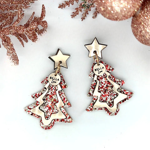 Red Sprinkle Christmas Tree Earrings