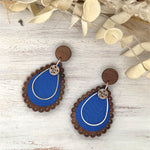 Cobalt Floral Timber Scalloped Earrings