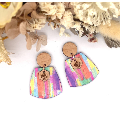 Rainbow Watercolour Mini Trapezium Earrings