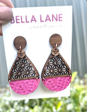 Hot Pink Daisy Timber Earrings