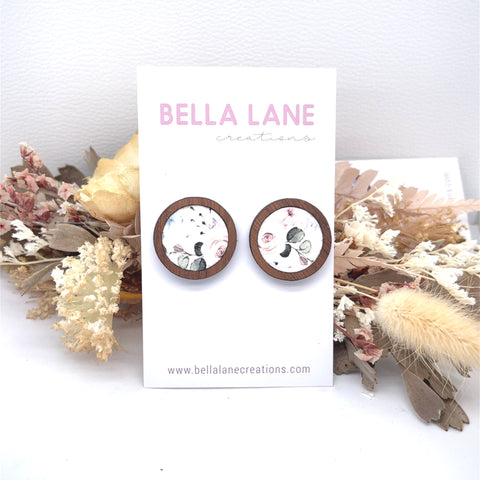 White Blossom Timber Stud Earrings