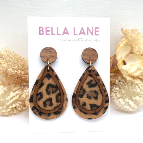 Rustic Leopard Teardrop Earrings