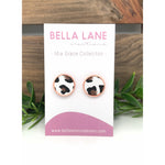 Dim Gray White Leopard Stud Earrings - Rose Gold