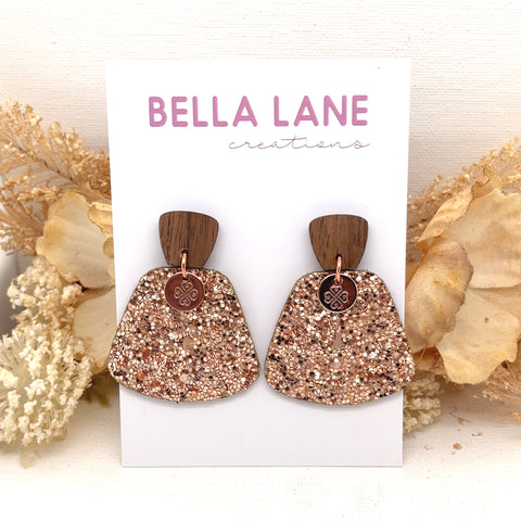 Rose Gold Sparkle Trapezoid Earrings