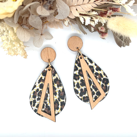 Chocolate Leopard Timber Earrings