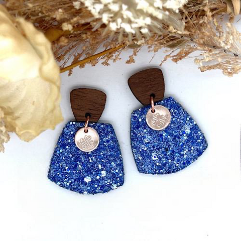 Sapphire Blue Sparkle Mini Trapezium Earrings